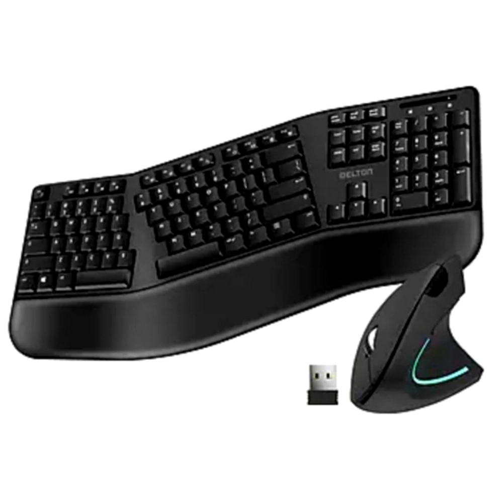 Delton KB200 & S12 Wireless Ergonomic Keyboard and Optical Mouse Combo